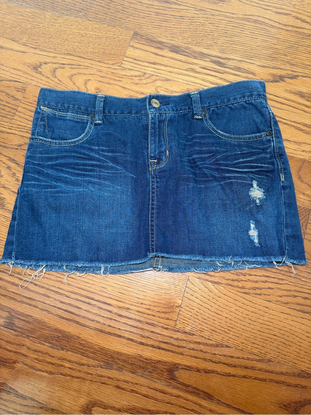 Paper Denim & Cloth Blue Distressed Raw-Hem Denim Mini Skirt